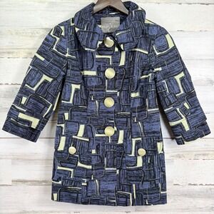 mac & jac Abstract Print Button Front Collar Jacket Women‎ XS Blue Beige